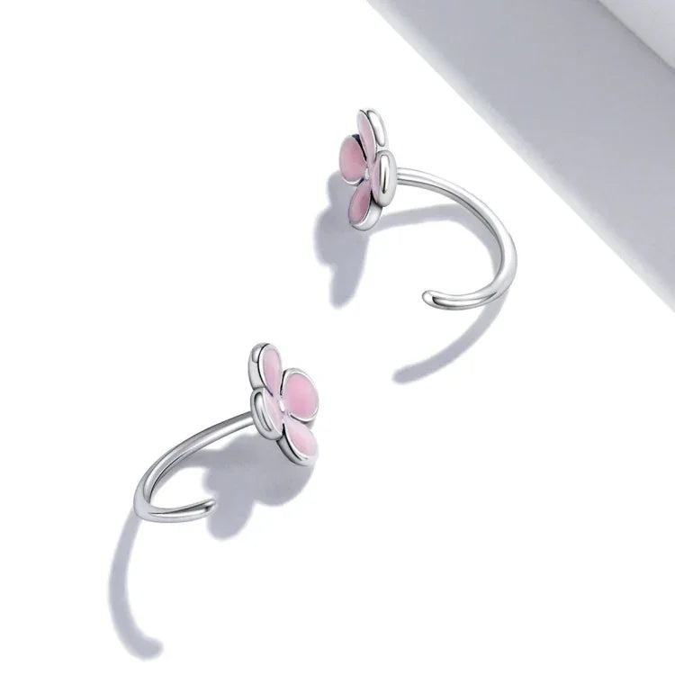 Ohrstecker mit rosa Blumen aus 925er Sterlingsilber, Damenohrringe, rosa Blumen