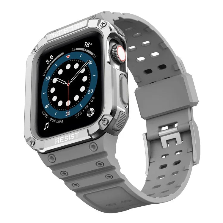 Integriertes Silikon-Ersatzarmband für Apple Watch Series 9, 8 und 7 (45 mm), SE, 6, 5 und 4 (44 mm) sowie 3, 2 und 1 (42 mm).