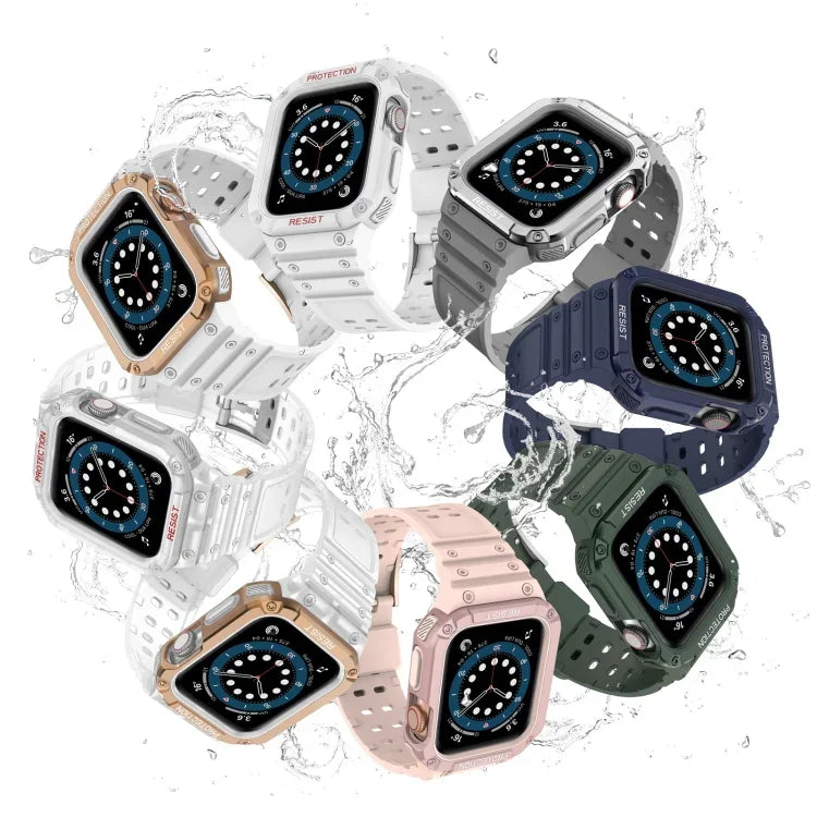 Integriertes Silikon-Ersatzarmband für Apple Watch Series 9, 8 und 7 (45 mm), SE, 6, 5 und 4 (44 mm) sowie 3, 2 und 1 (42 mm).