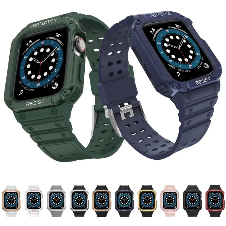 Integriertes Silikon-Ersatzarmband für Apple Watch Series 9, 8 und 7 (45 mm), SE, 6, 5 und 4 (44 mm) sowie 3, 2 und 1 (42 mm).