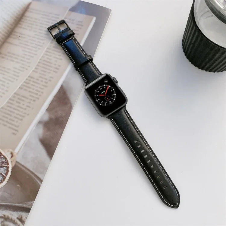 Sewing Leather Replacement Strap Watchband For Apple Watch Series, 7 41mm / 6&SE&5&4 40mm / 3&2&1 38mm, 7 45mm / 6&SE&5&4 44mm / 3&2&1 42mm