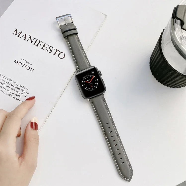 Sewing Leather Replacement Strap Watchband For Apple Watch Series, 7 41mm / 6&SE&5&4 40mm / 3&2&1 38mm, 7 45mm / 6&SE&5&4 44mm / 3&2&1 42mm