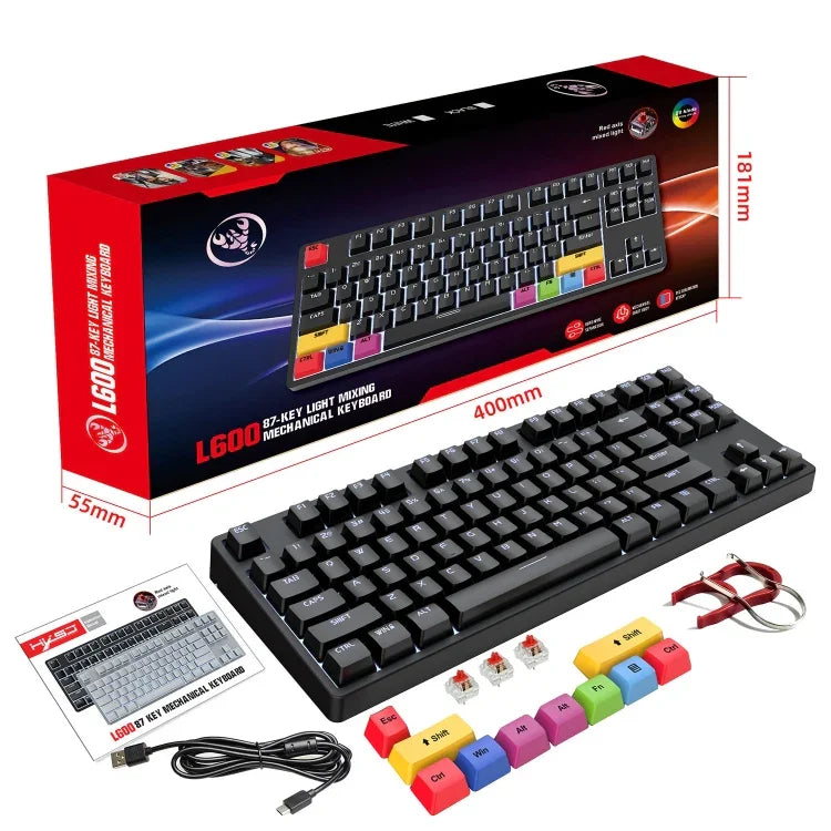 HXSJ L600 Mechanische Tastatur mit 87 Tasten, USB-C / Type-C Kabelgebunden, mit Roten Schaltern und Cooler Hintergrundbeleuchtung