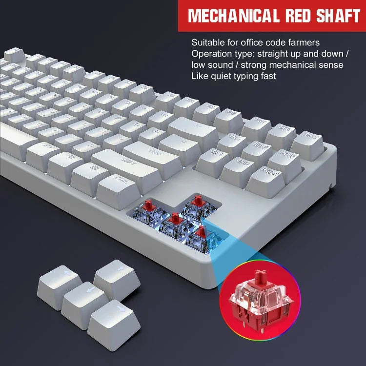 HXSJ L600 Mechanische Tastatur mit 87 Tasten, USB-C / Type-C Kabelgebunden, mit Roten Schaltern und Cooler Hintergrundbeleuchtung