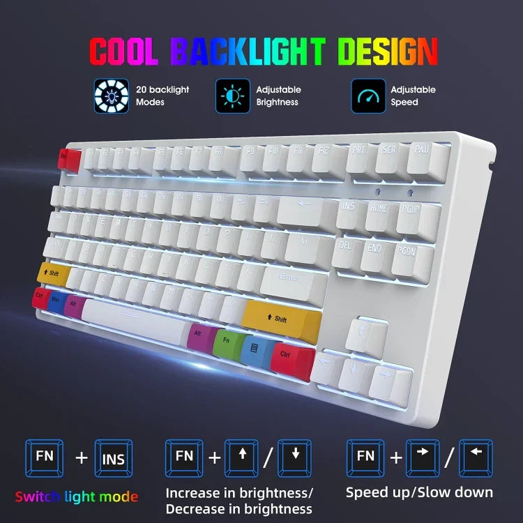 HXSJ L600 Mechanische Tastatur mit 87 Tasten, USB-C / Type-C Kabelgebunden, mit Roten Schaltern und Cooler Hintergrundbeleuchtung