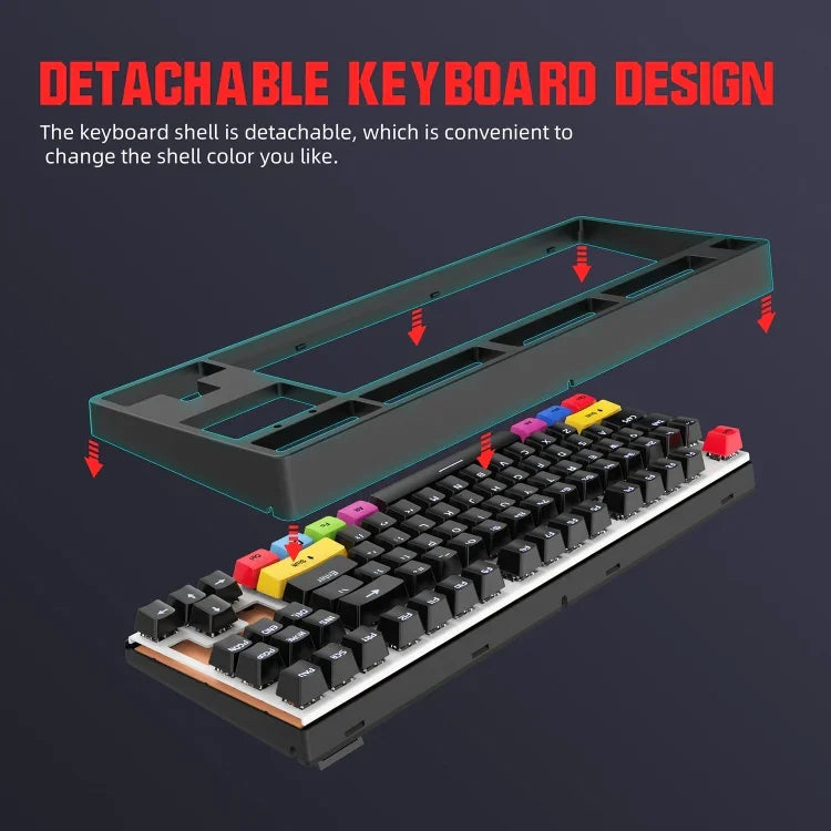 HXSJ L600 Mechanische Tastatur mit 87 Tasten, USB-C / Type-C Kabelgebunden, mit Roten Schaltern und Cooler Hintergrundbeleuchtung