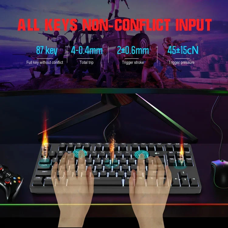 HXSJ L600 Mechanische Tastatur mit 87 Tasten, USB-C / Type-C Kabelgebunden, mit Roten Schaltern und Cooler Hintergrundbeleuchtung