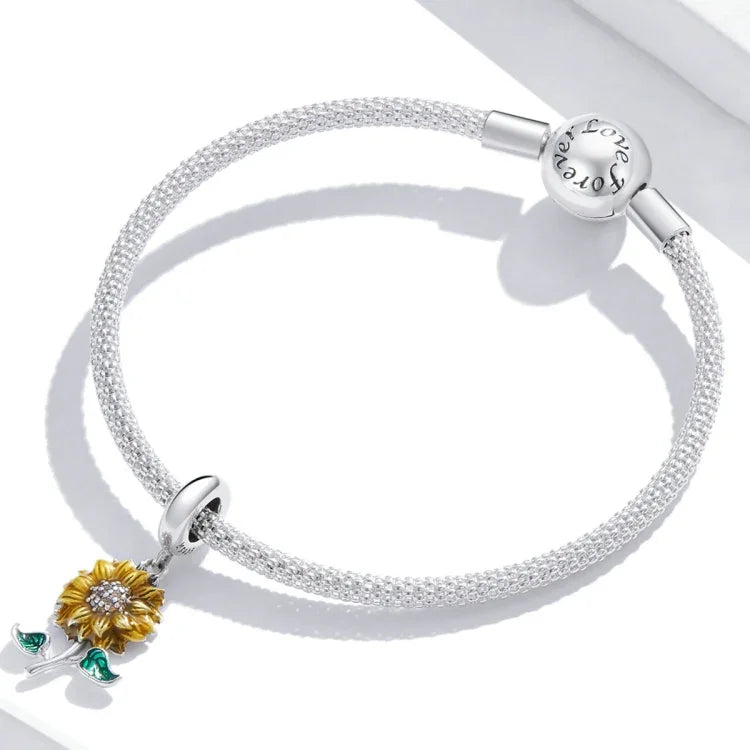 Sonnenblumenanhänger aus 925er Sterlingsilber, DIY-Armband- und Halskettenzubehör, Sonnenblume