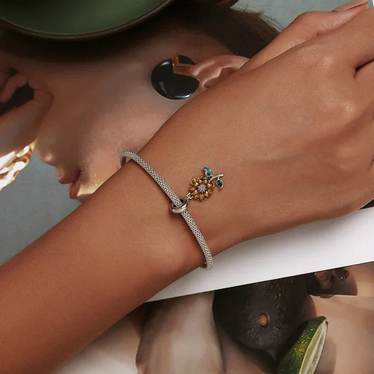 Sonnenblumenanhänger aus 925er Sterlingsilber, DIY-Armband- und Halskettenzubehör, Sonnenblume