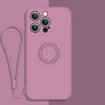 All-inclusive Liquid Silicone Phone Protective Case with Ring Holder & Lanyard, For iPhone 13 Pro Max