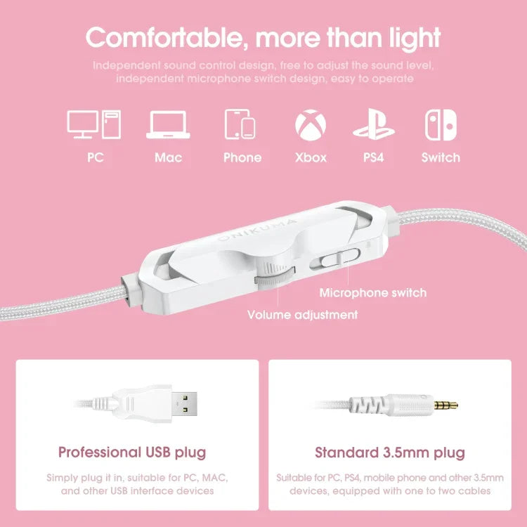 ONIKUMA X10 Auto-Ohr-LED-Leuchten, verstellbares Gaming-Headset mit Mikrofon