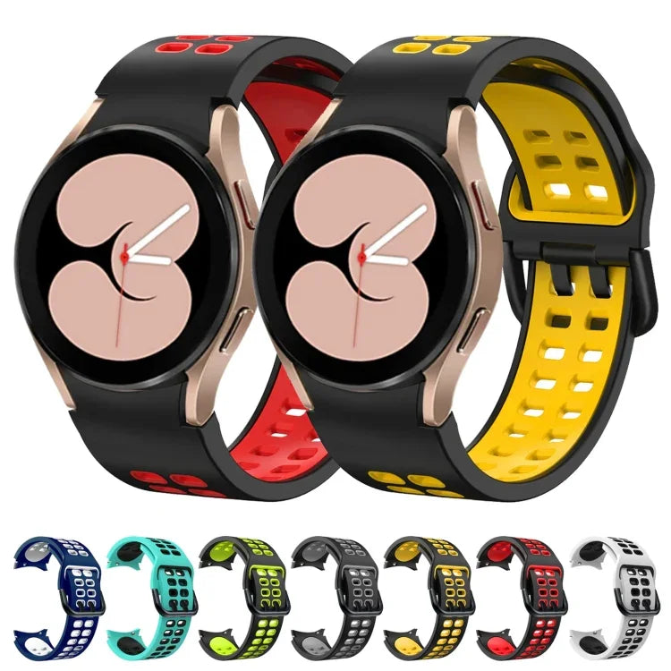 Zweireihiges, zweifarbiges Silikon-Ersatzarmband mit Lochung, passend für Samsung Galaxy Watch4 (40 mm / 44 mm)