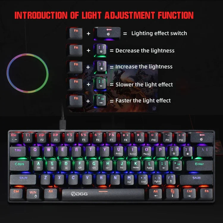 HXSJ V900 Mechanische kabelgebundene Tastatur mit 61 Tasten und coolem Lichteffekt, Schwarz, Weiß