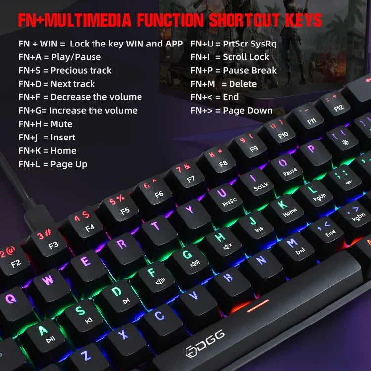 HXSJ V900 Mechanische kabelgebundene Tastatur mit 61 Tasten und coolem Lichteffekt, Schwarz, Weiß