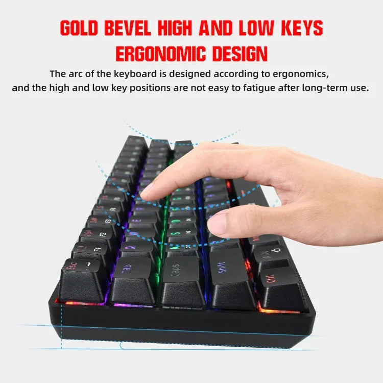 HXSJ V900 Mechanische kabelgebundene Tastatur mit 61 Tasten und coolem Lichteffekt, Schwarz, Weiß