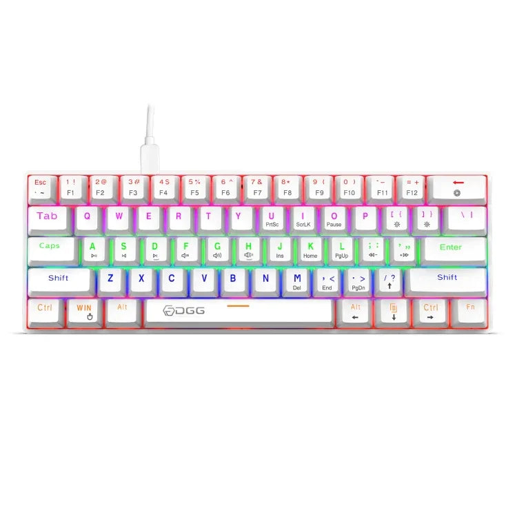 HXSJ V900 Mechanische kabelgebundene Tastatur mit 61 Tasten und coolem Lichteffekt, Schwarz, Weiß
