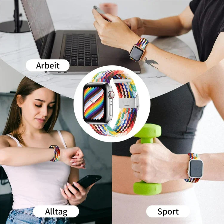 Nylon-Geflecht-Armband mit einer Dornschließe als Ersatz für Apple Watch Series 7 (45 mm), 6, SE, 5, 4 (44 mm) und 3, 2, 1 (42 mm)