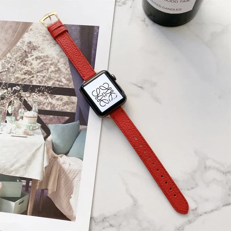 Litchi Texture Slimming Strap Watchband For Apple Watch Series, 7 41mm / 6&SE&5&4 40mm / 3&2&1 38mm, 7 45mm / 6&SE&5&4 44mm / 3&2&1 42mm