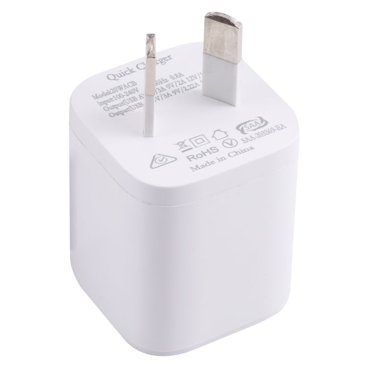 20WACB 20W QC3.0 + PD Schnellladegerät, AU Stecker, EU Stecker, US Stecker