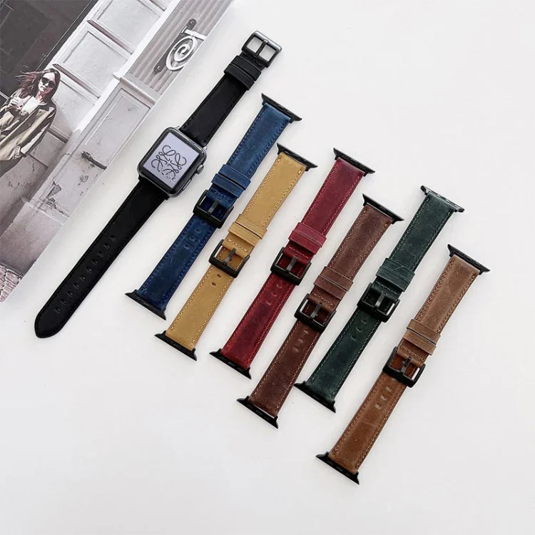 Crazy Horse Texture Matte Replacement Watchband For Apple Watch Series, 7 45mm / 6&SE&5&4 44mm / 3&2&1 42mm, 7 41mm / 6&SE&5&4 40mm / 3&2&1 38mm