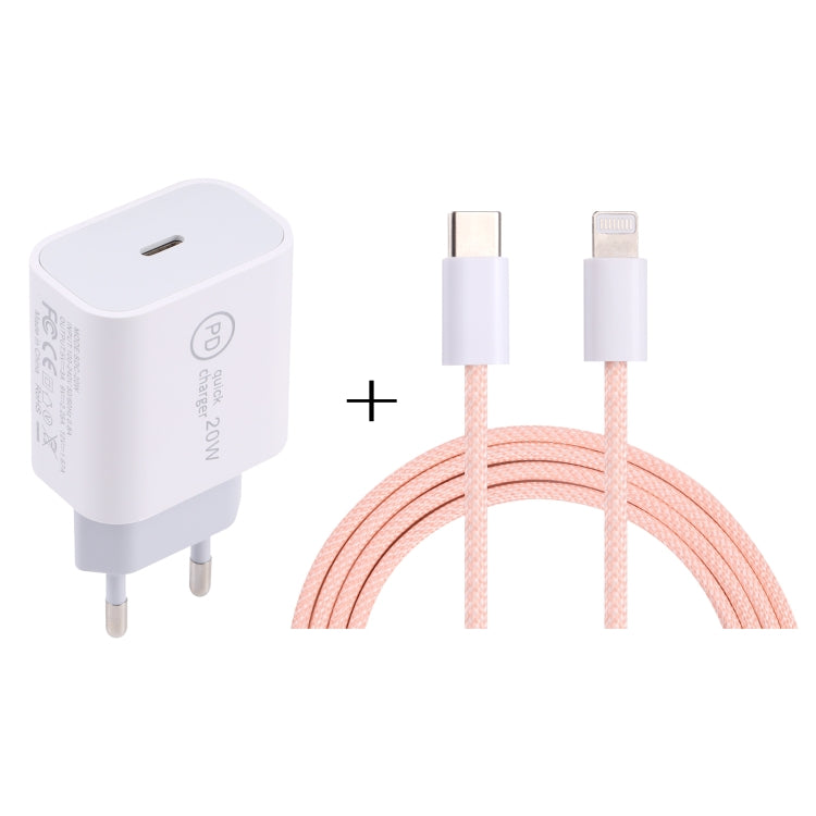 SDC-20W PD USB-C / Typ-C Reiseladegerät + 1m 20W USB-C / Typ-C auf 8 Pin Datenkabel-Set, EU-Stecker, US-Stecker