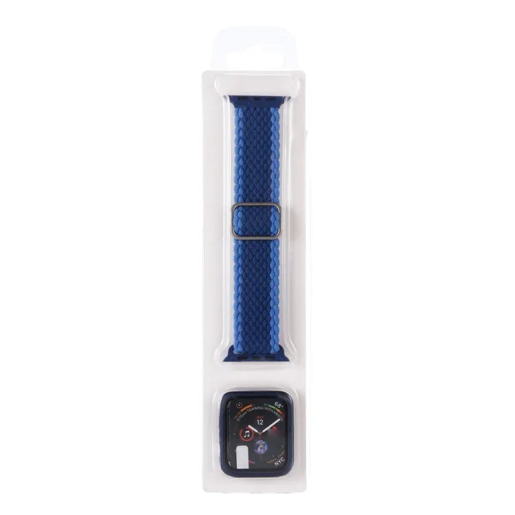 Verstellbares, gestreiftes Nylon-Armband + Uhrenetui-Set für Apple Watch Series 7 (41 mm), 6, SE, 5, 4 (40 mm), 3, 2, 1 (38 mm) und 7 (45 mm), 6, SE, 5, 4 (44 mm) sowie 3, 2, 1 (42 mm)