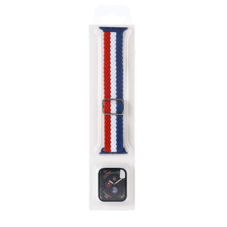 Adjustable Striped Woven Nylon Watchband + Watch Case Set For Apple Watch Series, 7 41mm/6&SE&5&4 40mm/3&2&1 38mm, 7 45mm/6&SE&5&4 44mm/3&2&1 42mm