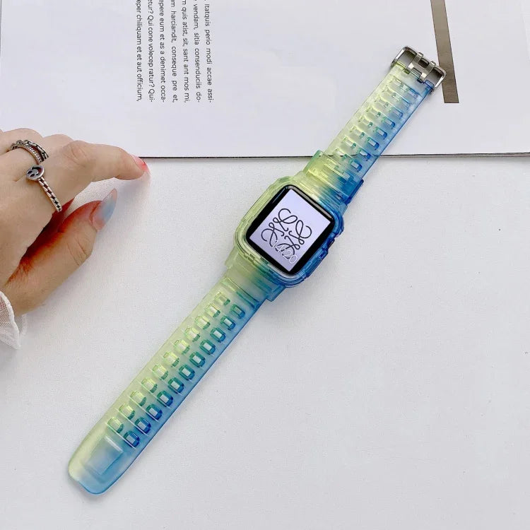 Transparentes TPU-Armband mit Farbverlauf für Apple Watch Series 7 (41 mm), 6, SE, 5, 4 (40 mm), 3, 2, 1 (38 mm), 7 (45 mm), 6, SE, 5, 4 (44 mm) und 3, 2, 1 (42 mm)