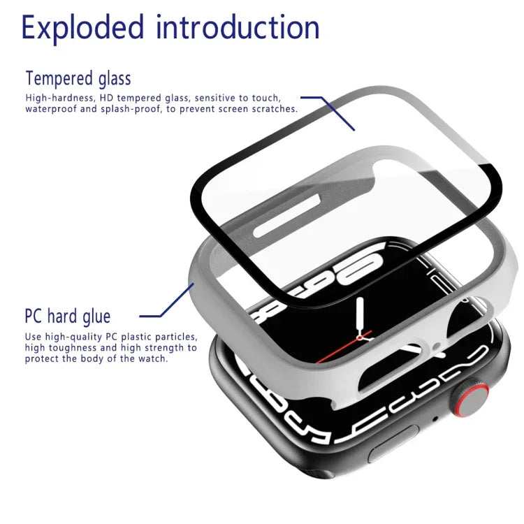 2-in-1-Gehäuse aus PC-Rahmen und gehärtetem Glas, für Apple Watch Series 9/8/7 (41 mm) und Apple Watch Series 8/7 (45 mm)