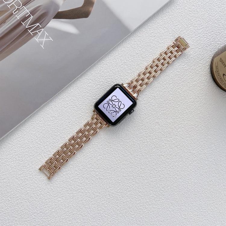 Fünf Baht-Streifen Edelstahl-Armband für Apple Watch Series 7 (41 mm), 6, SE, 5, 4 (40 mm), 3, 2, 1 (38 mm) und 7 (45 mm), 6, SE, 5, 4 (44 mm) sowie 3, 2, 1 (42 mm)