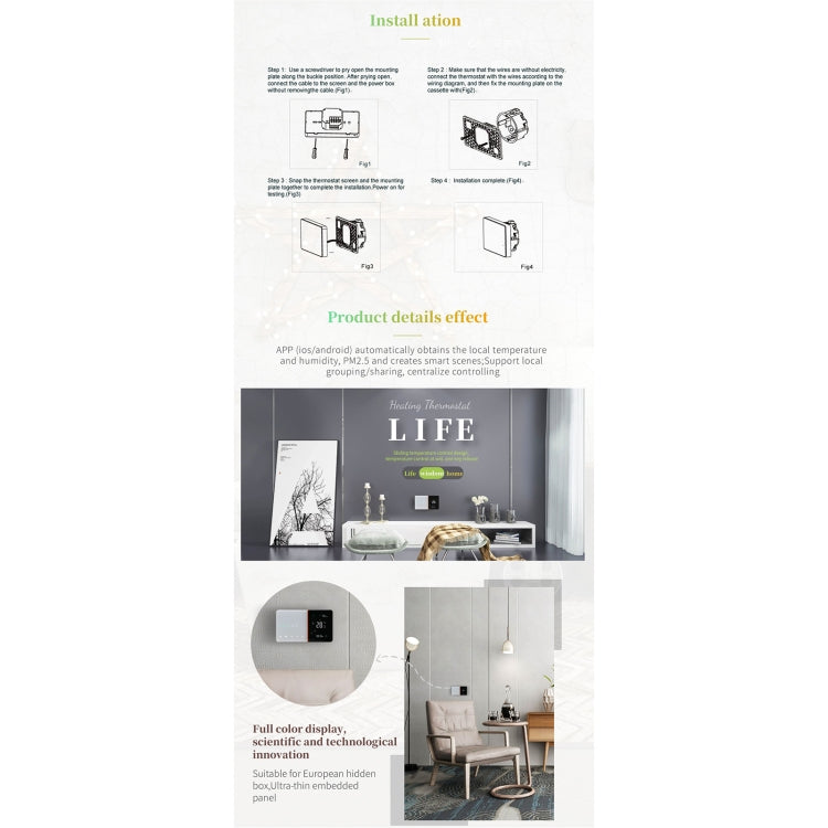 BHT-005-GC 220V AC 3A Smart Home Heizungs-Thermostat für EU Box, Steuerung der Kesselheizung nur mit internem Sensor, BHT-005-GC
