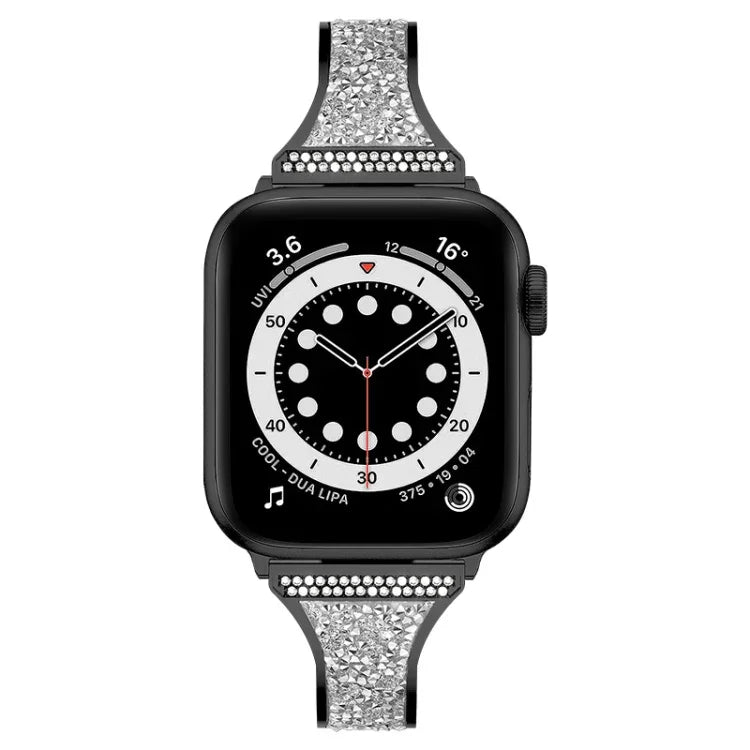 Diamantbesetztes Lederarmband für Apple Watch Series 7 (41 mm), 6, SE, 5 und 4 (40 mm), 3, 2 und 1 (38 mm), 7 (45 mm), 6, SE, 5 und 4 (44 mm) sowie 3, 2 und 1 (42 mm)