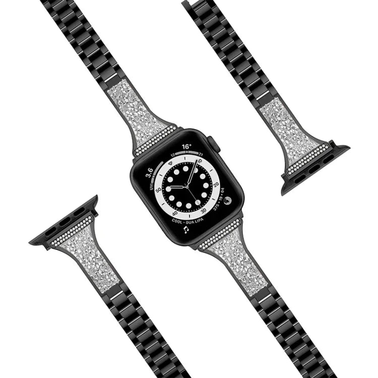 Diamantbesetztes Lederarmband für Apple Watch Series 7 (41 mm), 6, SE, 5 und 4 (40 mm), 3, 2 und 1 (38 mm), 7 (45 mm), 6, SE, 5 und 4 (44 mm) sowie 3, 2 und 1 (42 mm)