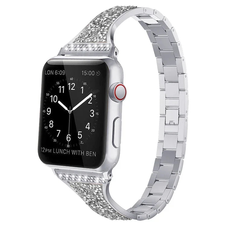 Diamantbesetztes Lederarmband für Apple Watch Series 7 (41 mm), 6, SE, 5 und 4 (40 mm), 3, 2 und 1 (38 mm), 7 (45 mm), 6, SE, 5 und 4 (44 mm) sowie 3, 2 und 1 (42 mm)