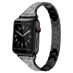 Diamantbesetztes Lederarmband für Apple Watch Series 7 (41 mm), 6, SE, 5 und 4 (40 mm), 3, 2 und 1 (38 mm), 7 (45 mm), 6, SE, 5 und 4 (44 mm) sowie 3, 2 und 1 (42 mm)