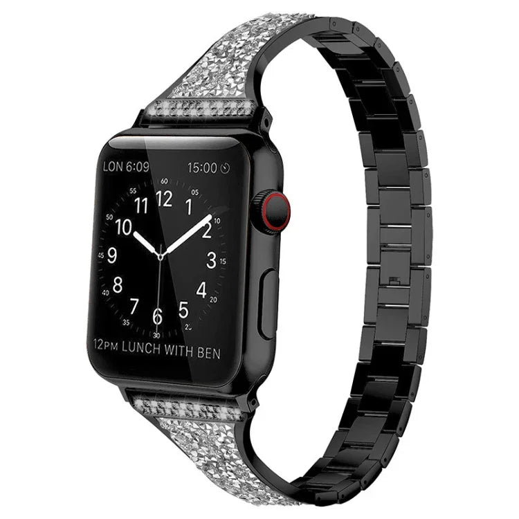 Diamantbesetztes Lederarmband für Apple Watch Series 7 (41 mm), 6, SE, 5 und 4 (40 mm), 3, 2 und 1 (38 mm), 7 (45 mm), 6, SE, 5 und 4 (44 mm) sowie 3, 2 und 1 (42 mm)