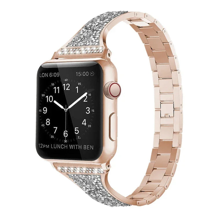 Diamantbesetztes Lederarmband für Apple Watch Series 7 (41 mm), 6, SE, 5 und 4 (40 mm), 3, 2 und 1 (38 mm), 7 (45 mm), 6, SE, 5 und 4 (44 mm) sowie 3, 2 und 1 (42 mm)