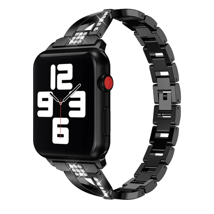 Diamantbesetztes Edelstahlarmband für Apple Watch Series 7 (41 mm), 6, SE, 5 und 4 (40 mm), 3, 2 und 1 (38 mm), 7 (45 mm), 6, SE, 5 und 4 (44 mm) sowie 3, 2 und 1 (42 mm)