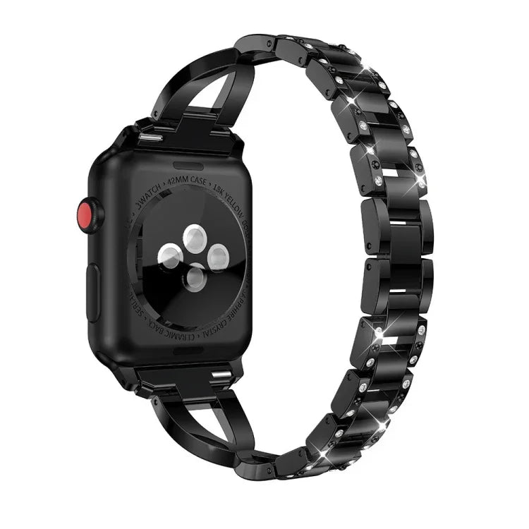 Diamond Encrusted Stainless Steel Strap Watchband For Apple Watch Series, 7 41mm / 6&SE&5&4 40mm / 3&2&1 38mm, 7 45mm / 6&SE&5&4 44mm / 3&2&1 42mm