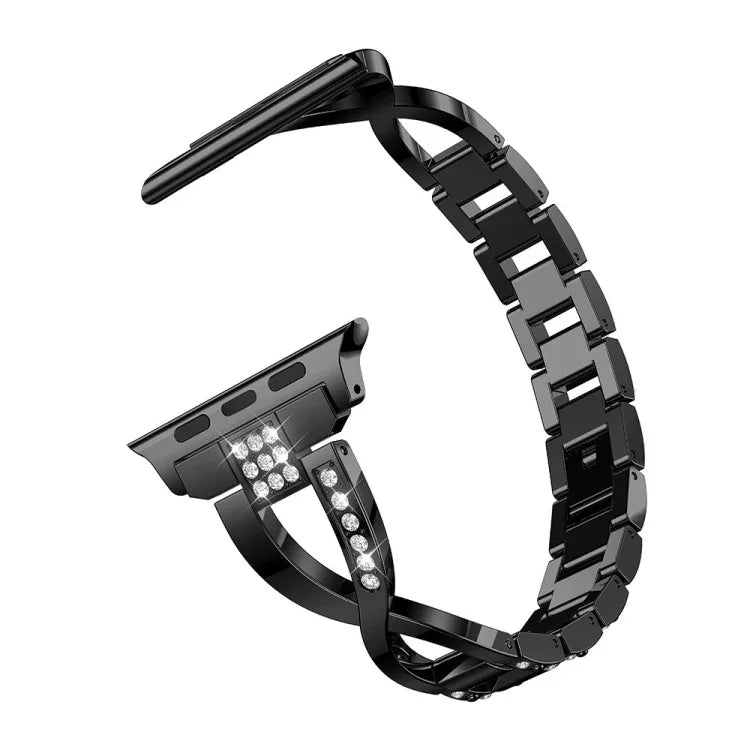 Diamond Encrusted Stainless Steel Strap Watchband For Apple Watch Series, 7 41mm / 6&SE&5&4 40mm / 3&2&1 38mm, 7 45mm / 6&SE&5&4 44mm / 3&2&1 42mm