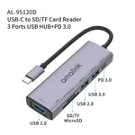 amalink 95120D Typ-C / USB-C zu SD/TF + 3 Ports USB + PD 3.0 Multifunktions-HUB Dockingstation, 95120D