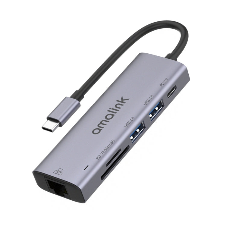 amalink 95122D Typ-C / USB-C zu RJ45 + 2 Ports USB + PD 3.0 Multifunktions-HUB, 95122D