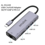 amalink 95122D Typ-C / USB-C zu RJ45 + 2 Ports USB + PD 3.0 Multifunktions-HUB, 95122D