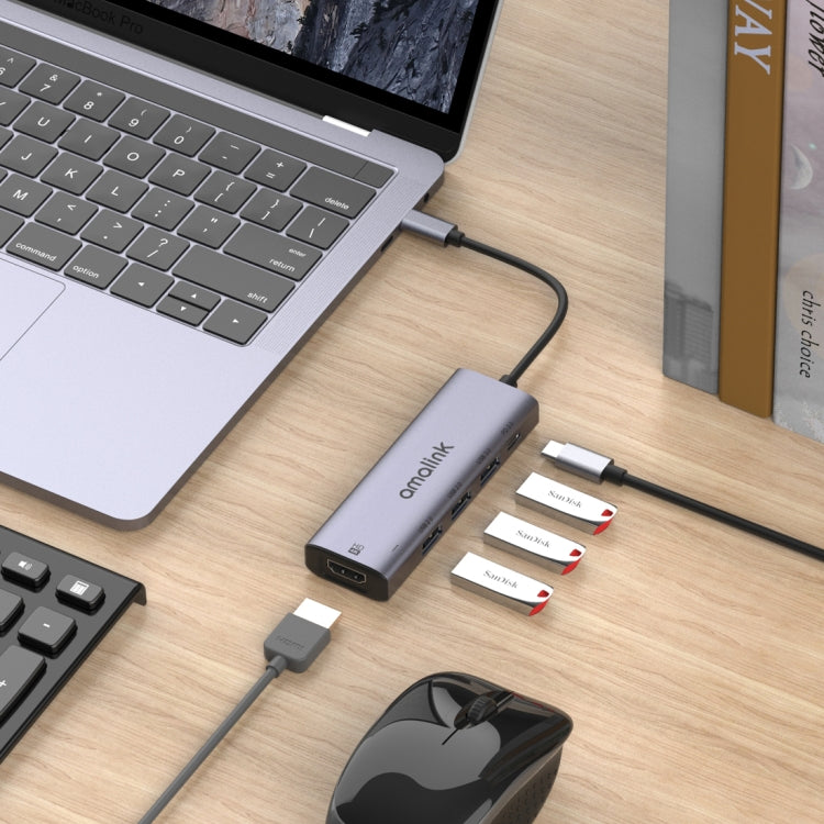 amalink 95123D Typ-C / USB-C zu HDMI + 3 Ports USB + PD 3.0 Multifunktions-HUB, 95123D