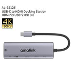 amalink 95126 Typ-C / USB-C zu Dual HDMI + 2 Ports USB + PD 3.0 Multifunktions-HUB, 95126