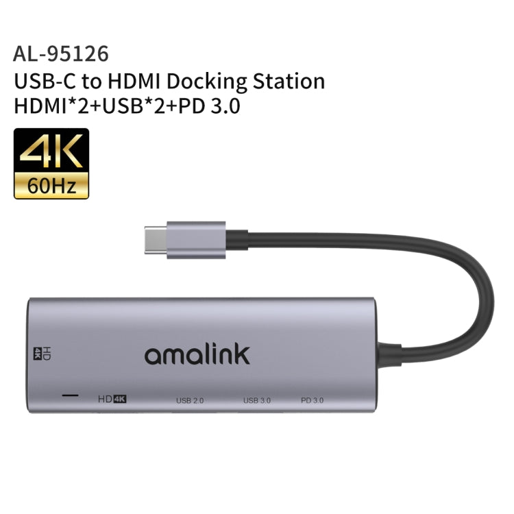 amalink 95126 Typ-C / USB-C zu Dual HDMI + 2 Ports USB + PD 3.0 Multifunktions-HUB, 95126