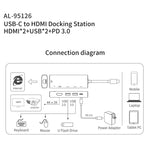 amalink 95126 Typ-C / USB-C zu Dual HDMI + 2 Ports USB + PD 3.0 Multifunktions-HUB, 95126