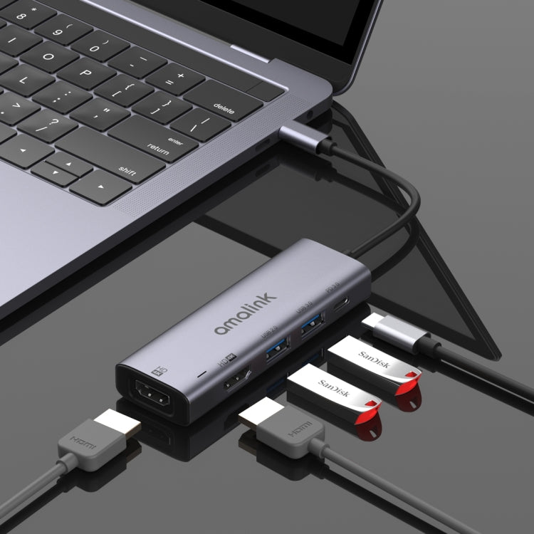 amalink 95126 Typ-C / USB-C zu Dual HDMI + 2 Ports USB + PD 3.0 Multifunktions-HUB, 95126