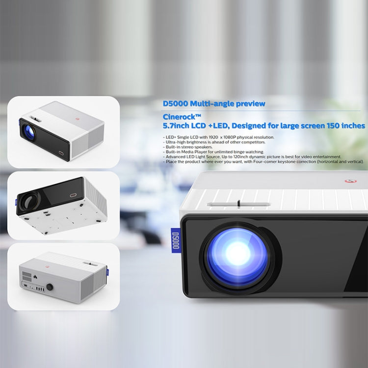 D5000 1920x1080P 420ANSI 6000 Lumen LCD + LED HD Digitalprojektor, Basisversion, Bildschirmspiegelung, Android 9.0