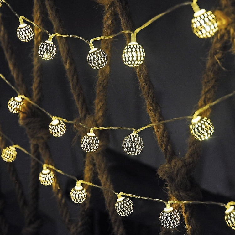 Ironwork Hollow Small Ball Outdoor LED Light String Garden Festival Decoration Light with Remote Control, Waterproof Battery Box 40 LEDs, Waterproof Battery Box 50 LEDs